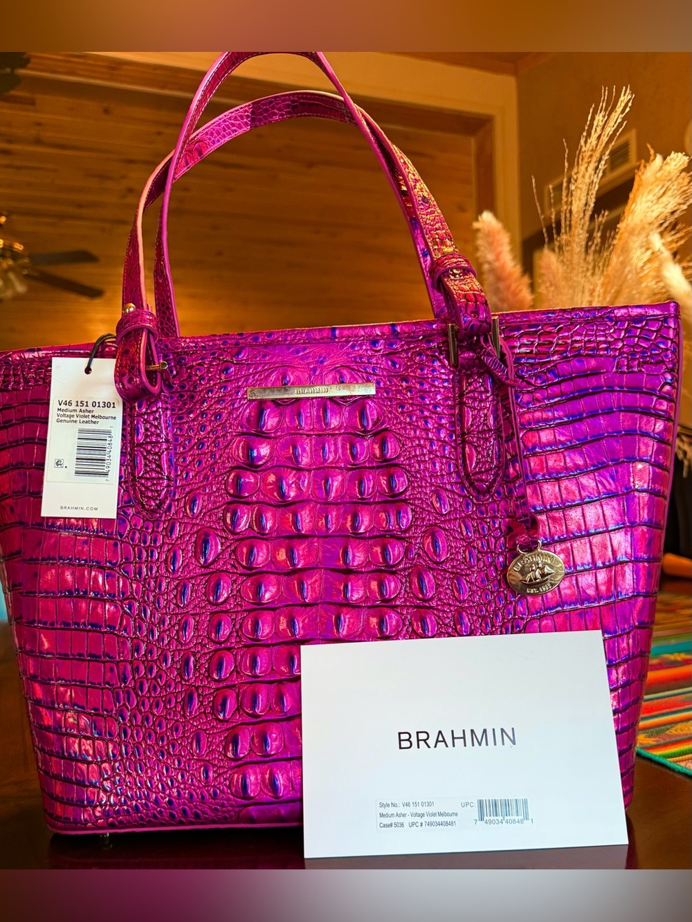 Brahmin voltage violet Ashley Croc-Embossed Leather Tote